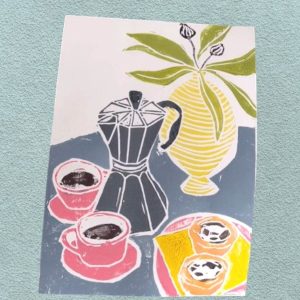 Linogravura 'Café e Pastéis de nata'