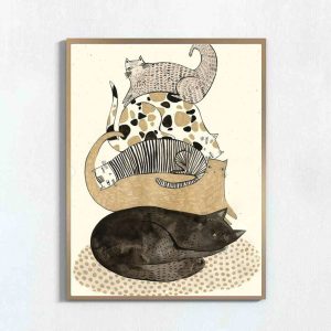 Ilustração art print 'Cinco gatos'