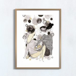 Ilustração art print 'Família de 3 pb'
