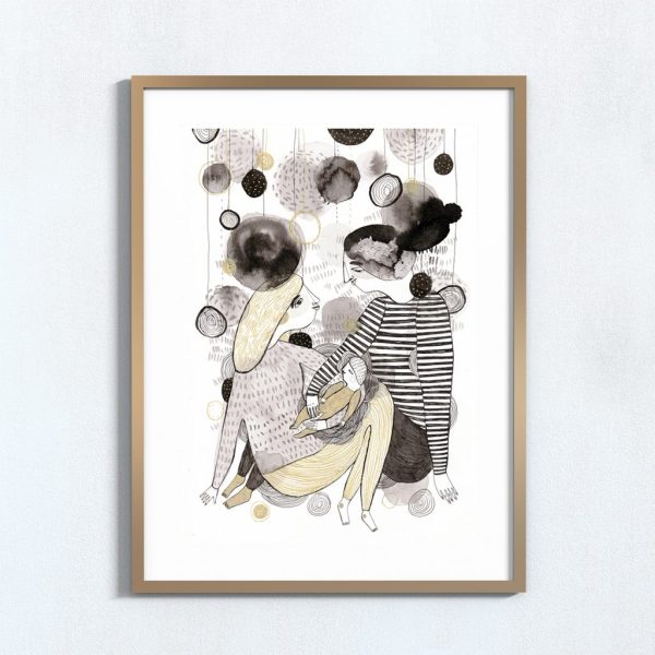 Ilustração art print 'Família de 3 pb'