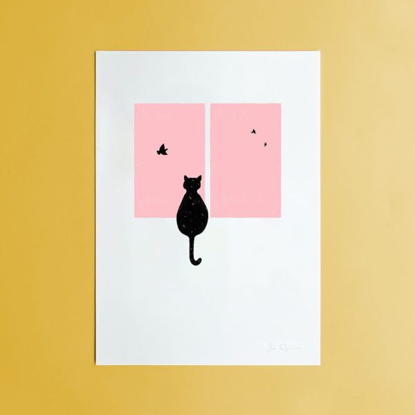 Art Print 'Life with a Cat . Birdwatching'