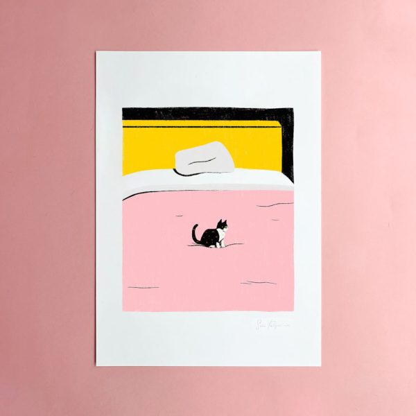 Art Print 'Life with a Cat . Tiny Cat in Bed'