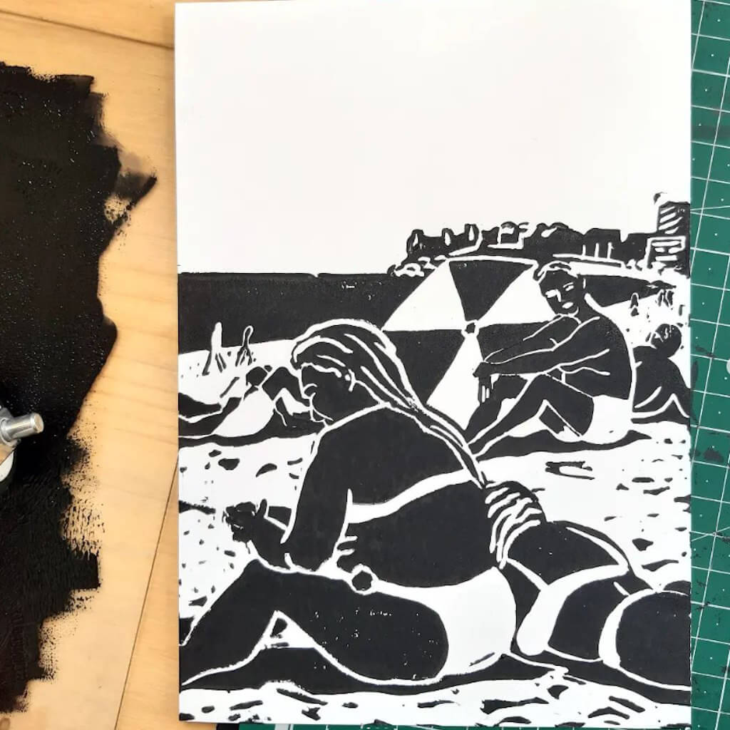 Linocut - Praia de Matosinhos