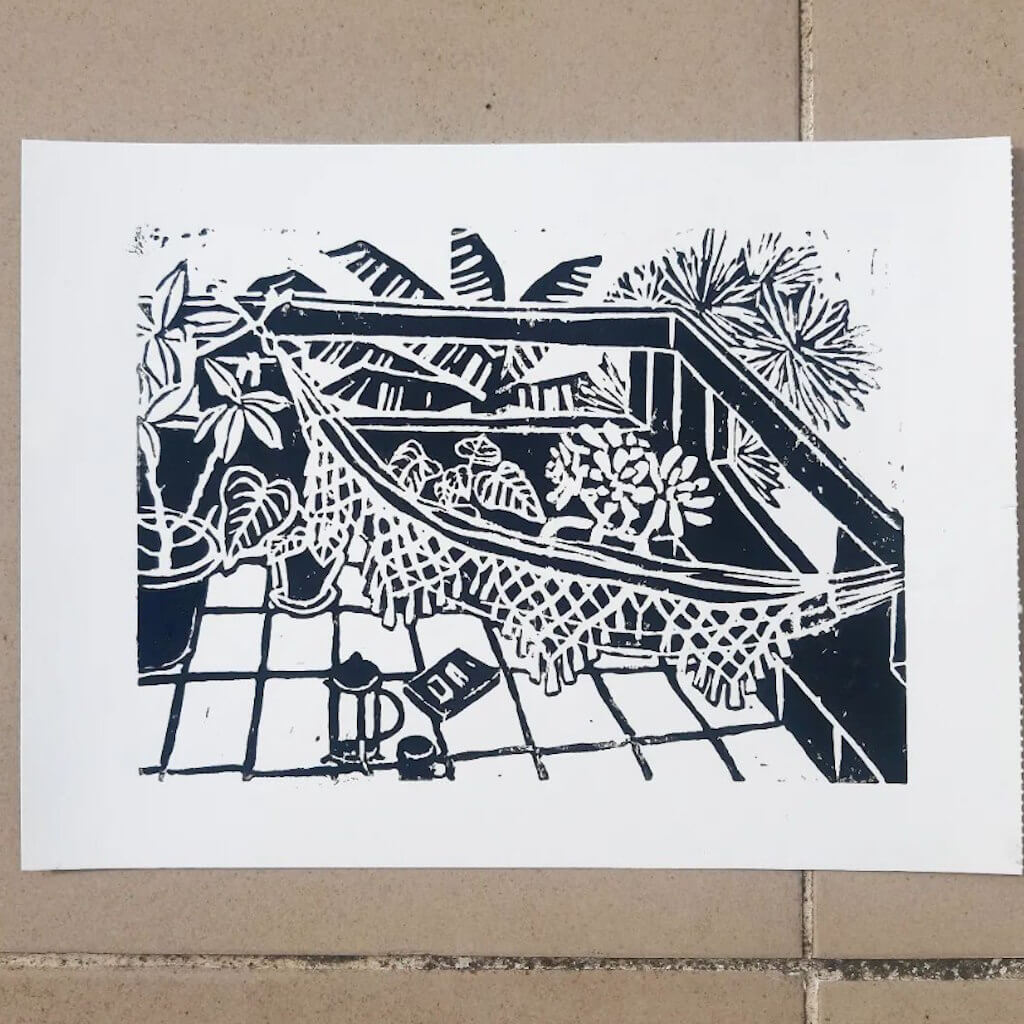 Linocut - Varanda no Porto