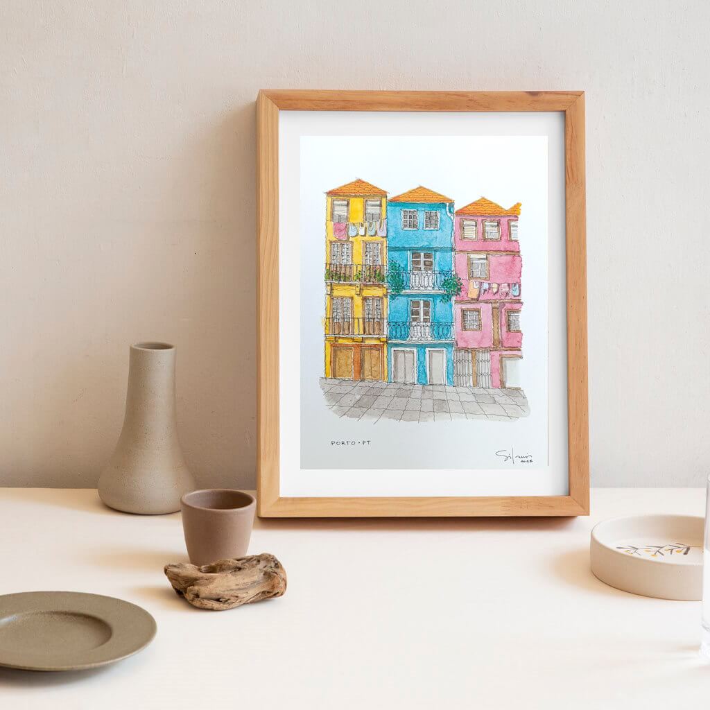 Art print ‘Casario do Porto‘ a partir de uma ilustração figurativa do skyline do Porto assinado pelo autor