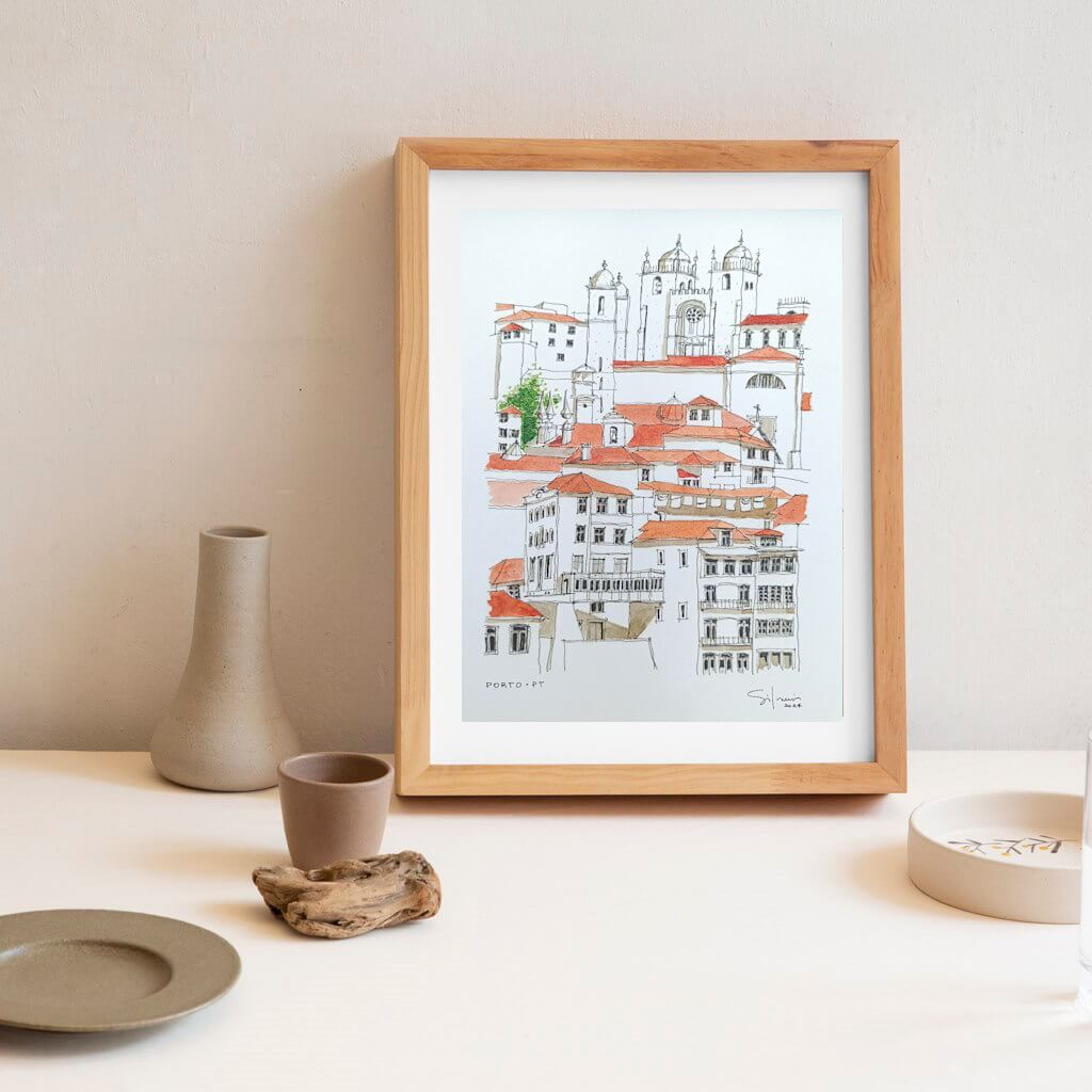 Art print ‘Sé Catedral do Porto‘ a partir de uma ilustração figurativa do skyline do Porto assinado pelo autor